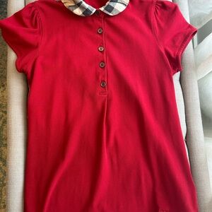 Burberry Brit Red Polo Shirt with Checkered Collar and puffed sleeves size Small